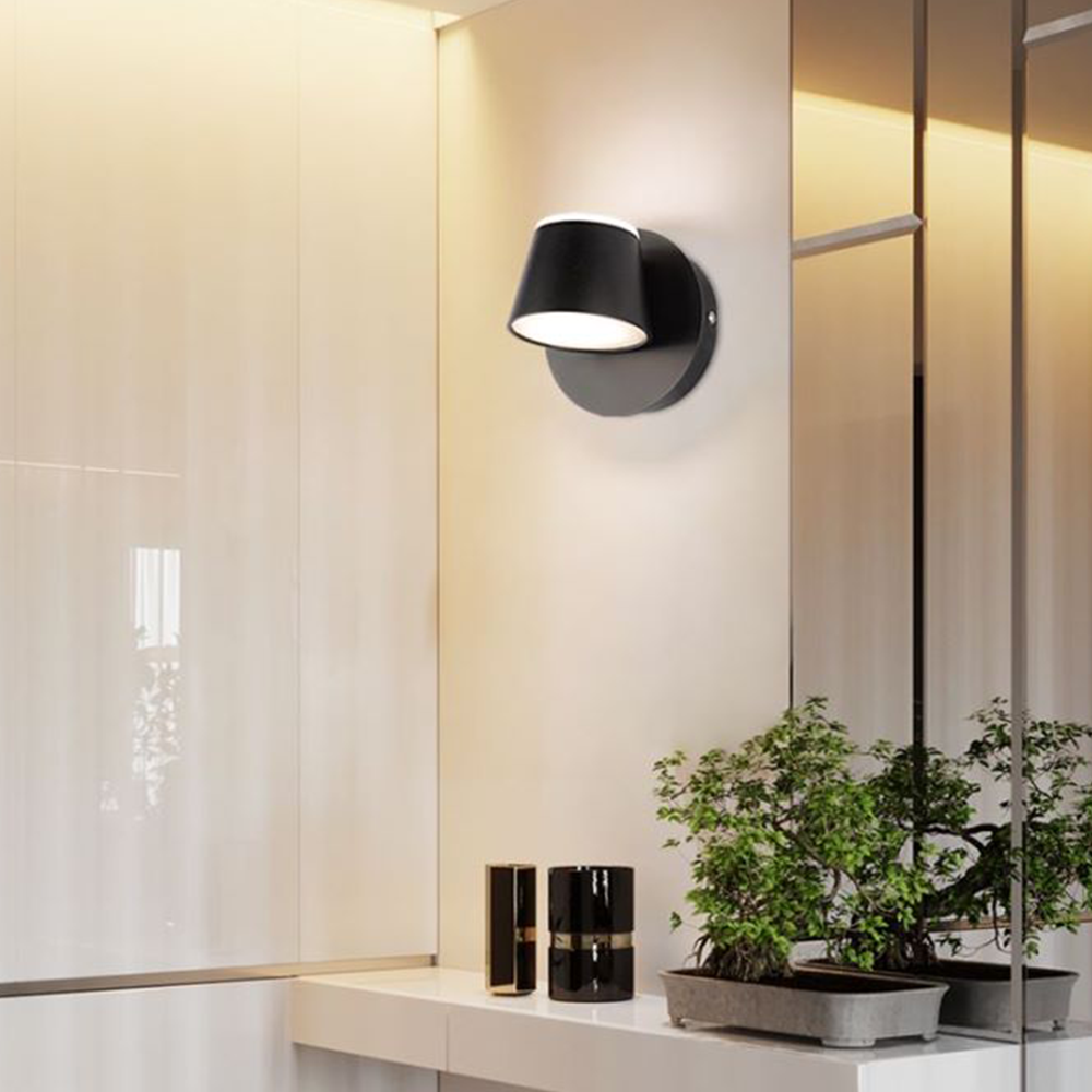 Cooley Modern Cylindrical Metal Mirror Front Wall Lamp, Black - Lumpaz