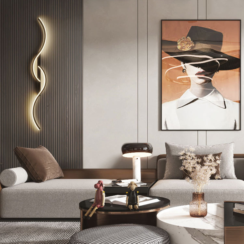 Modern Linear Wave Bedroom Wall Lamp Black/Gold Living Room - Lumpaz