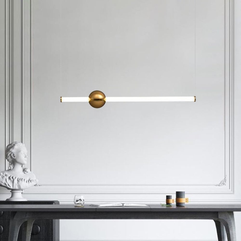 Edge Modern Linear Metal Pendant Light, White/Gold - Lumpaz
