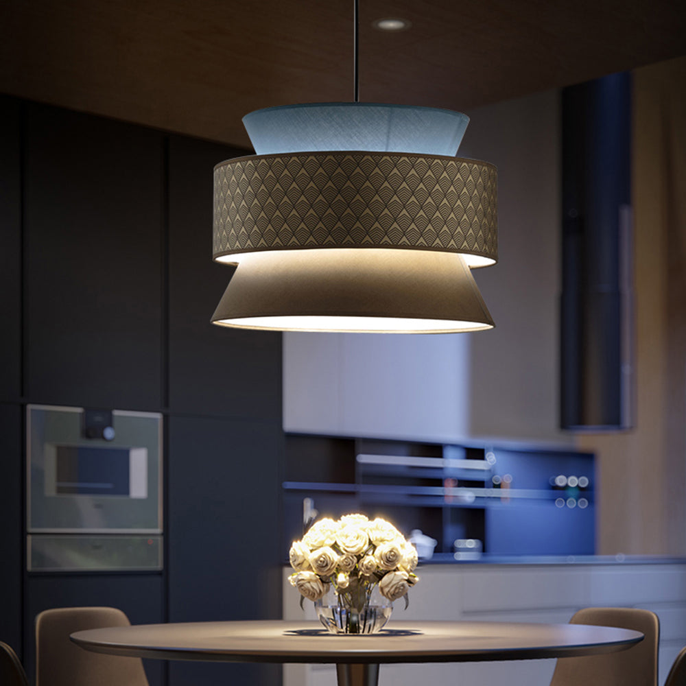 Ritta Retro Rattan/Fabbric Pendant Light, Dark Green - Lumpaz