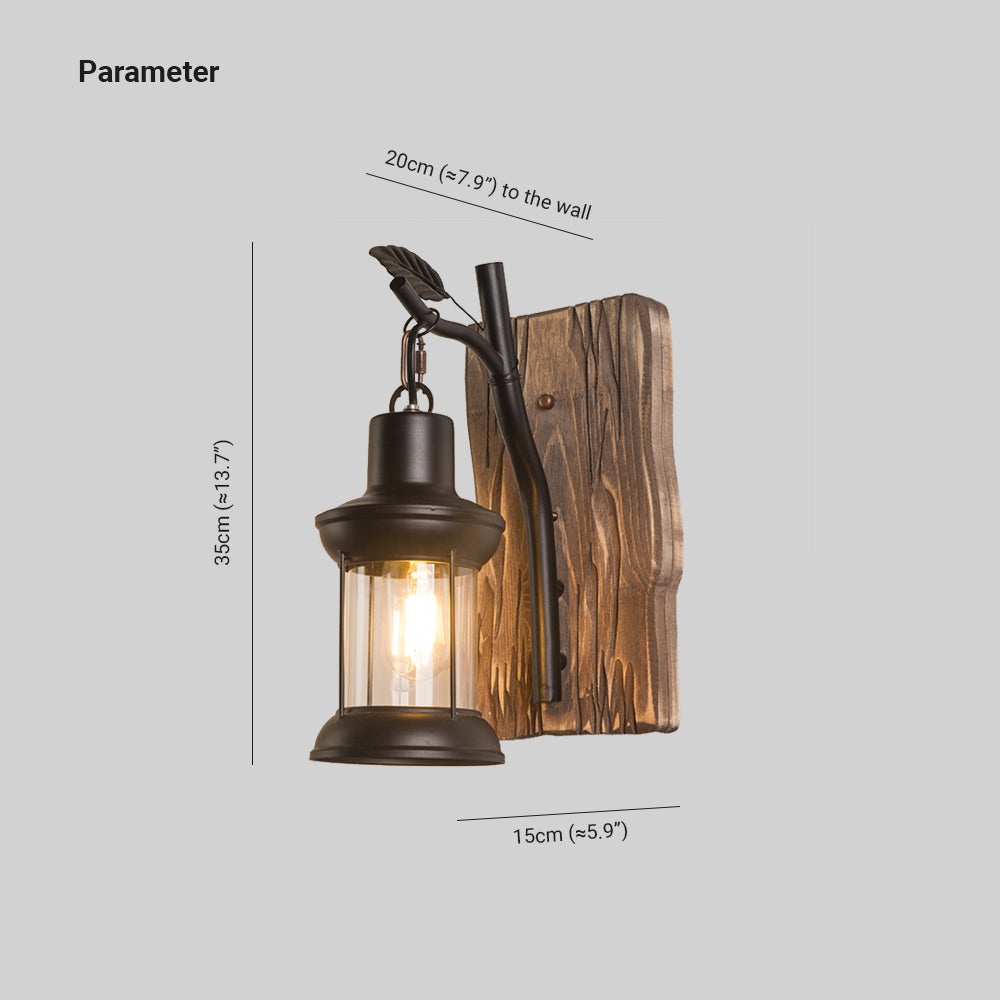 Austin Vintage Branches Lantern Wall Lamp, Metal/Wood, Black, Dining Room - Lumpaz