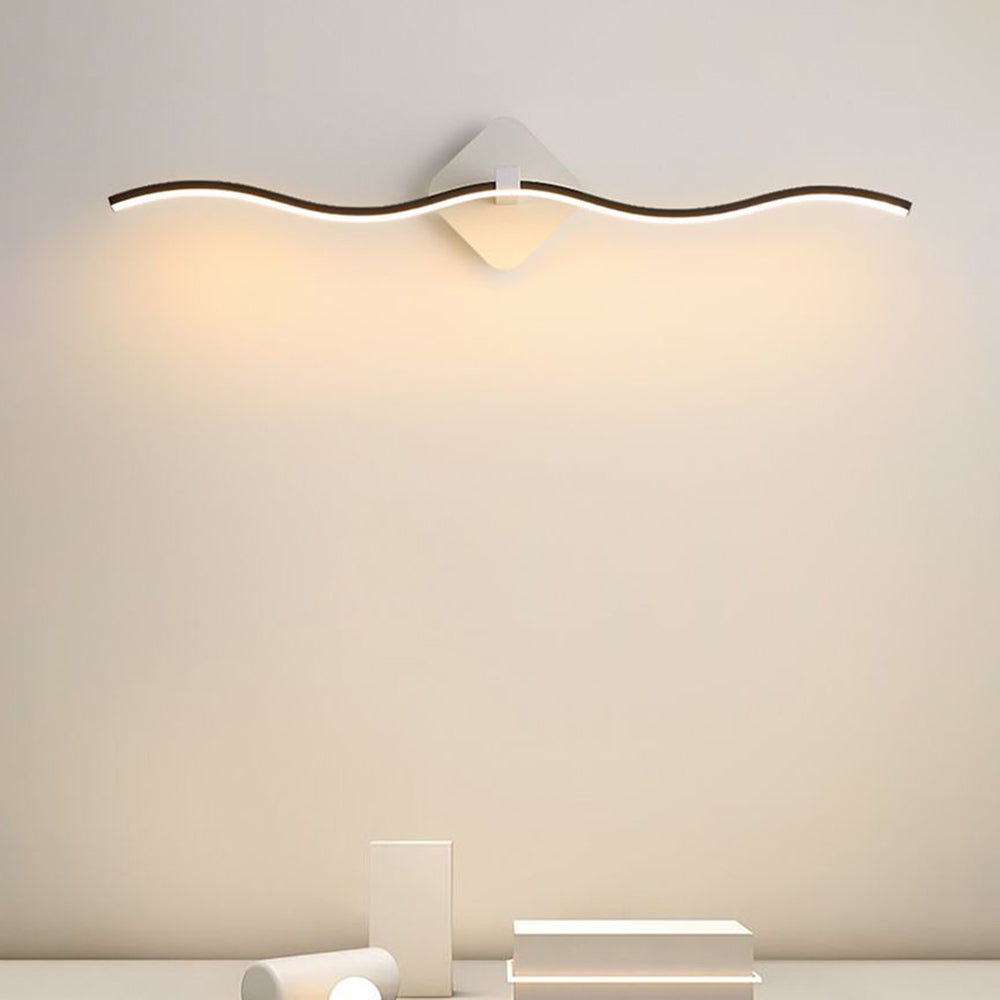 Minimalist Wave Linear Metal Wall Lamp, Black/White - Lumpaz