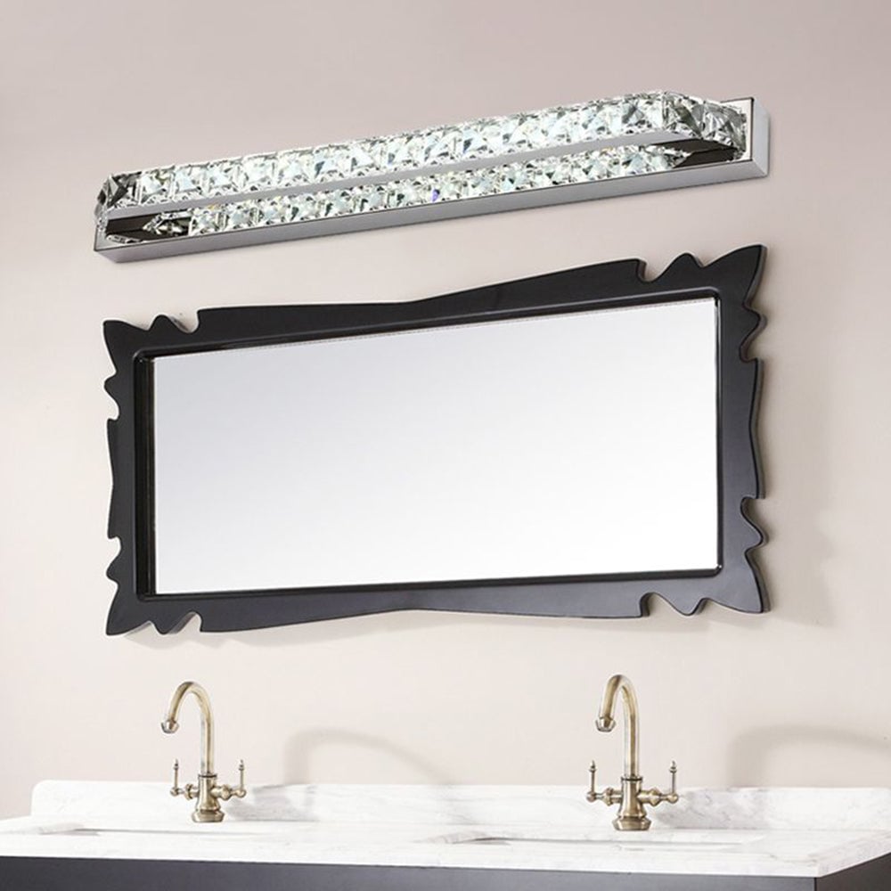 Kristy Luxury Linear Crystal Mirror Front Vanity Wall Lamp, Silver - Lumpaz