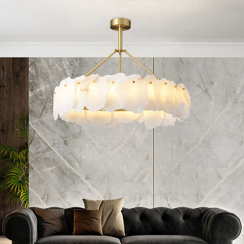 Marilyn Modern Marble Gold Round Pendant Light, Living Room - Lumpaz