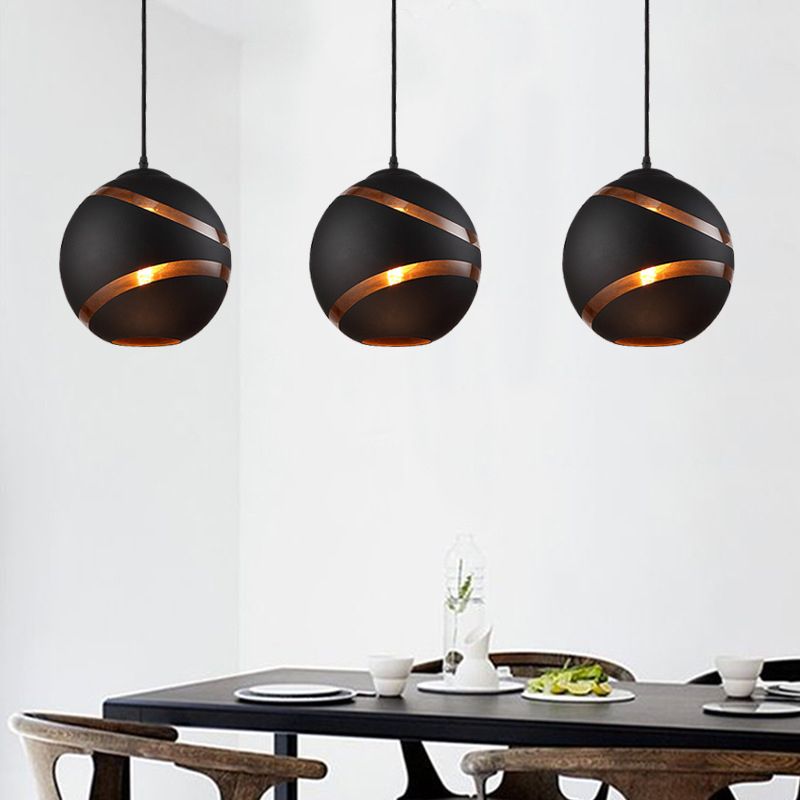 Valentina Art Deco Globe Metal/Glass Orbit Pendant Light, Black/White - Lumpaz