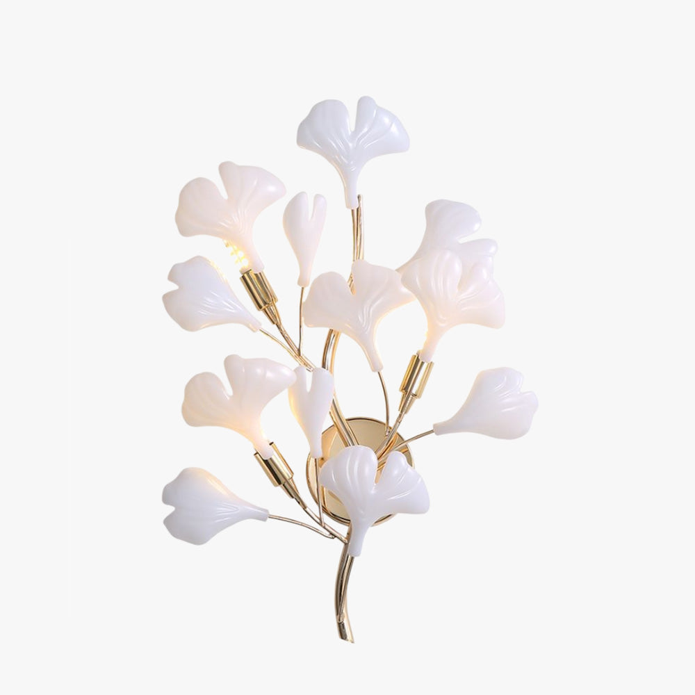 Olivia Decorative Flower Ceramic/Metal Wall Lamp White/Gold Bedroom - Lumpaz