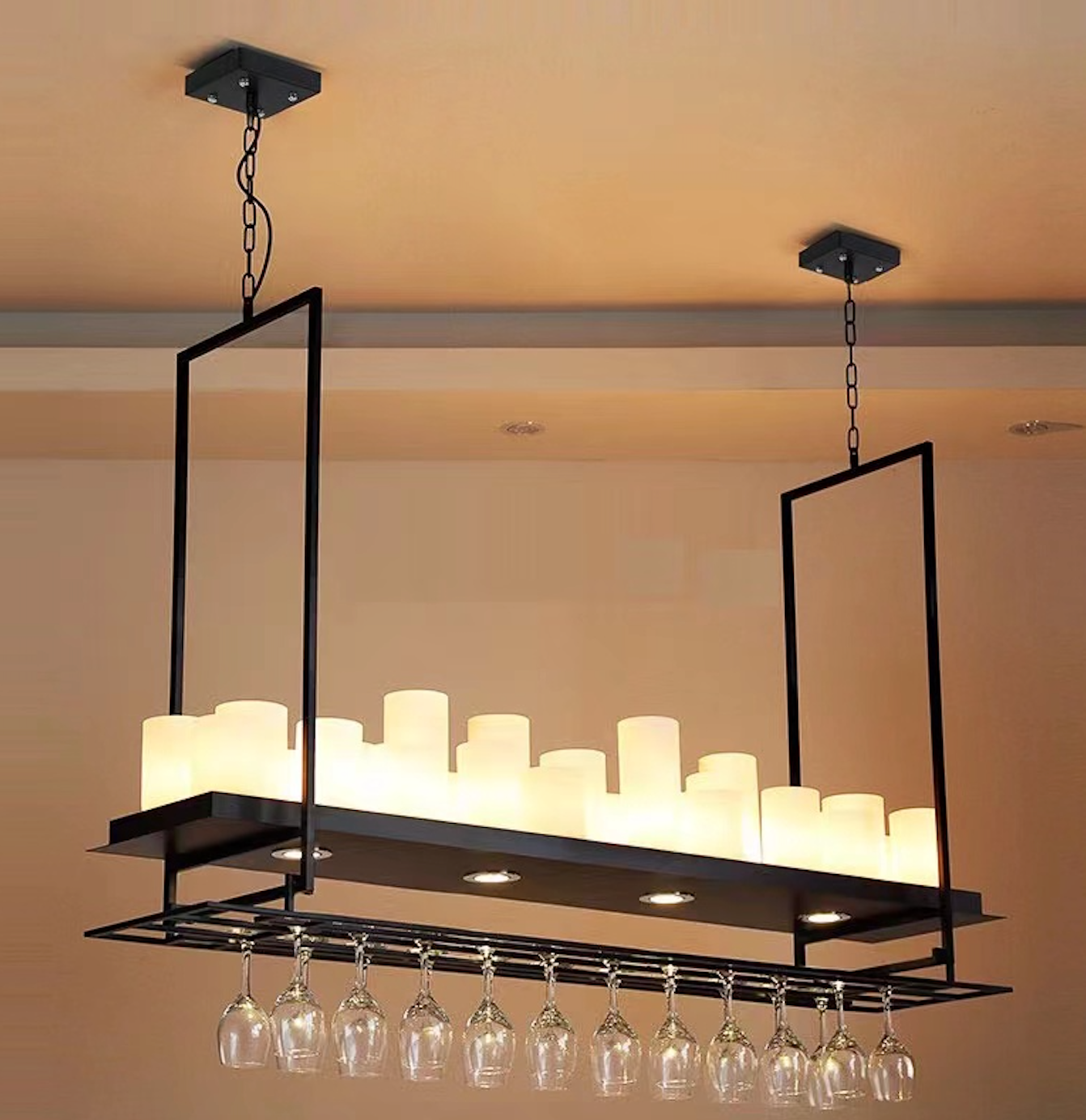 Alessio Candle Black Pendant Lighting for Kitchen Island, Wine Glass Holder - Lumpaz