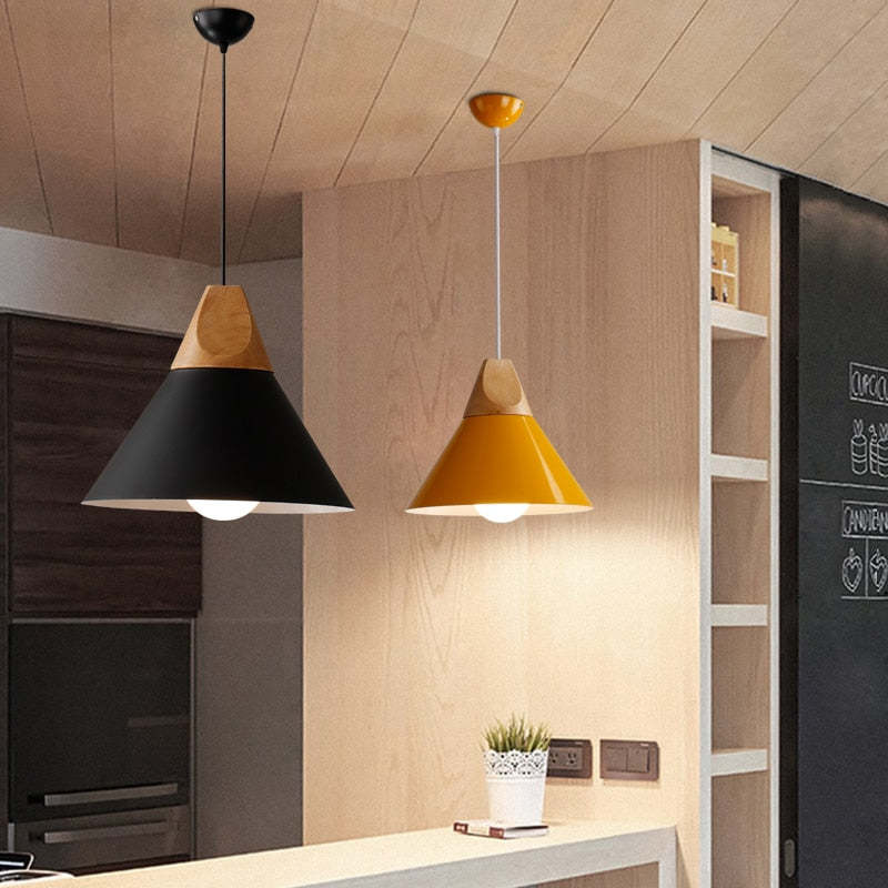 Morandi Multi-Shaped Wood And Metal Pendant Light, 6 Colors - Lumpaz