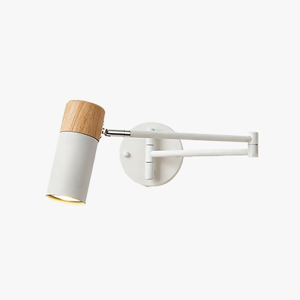 Ozawa Nordic Can Shaped Adjustable Wall Lamp, Metal/Wood, White - Lumpaz