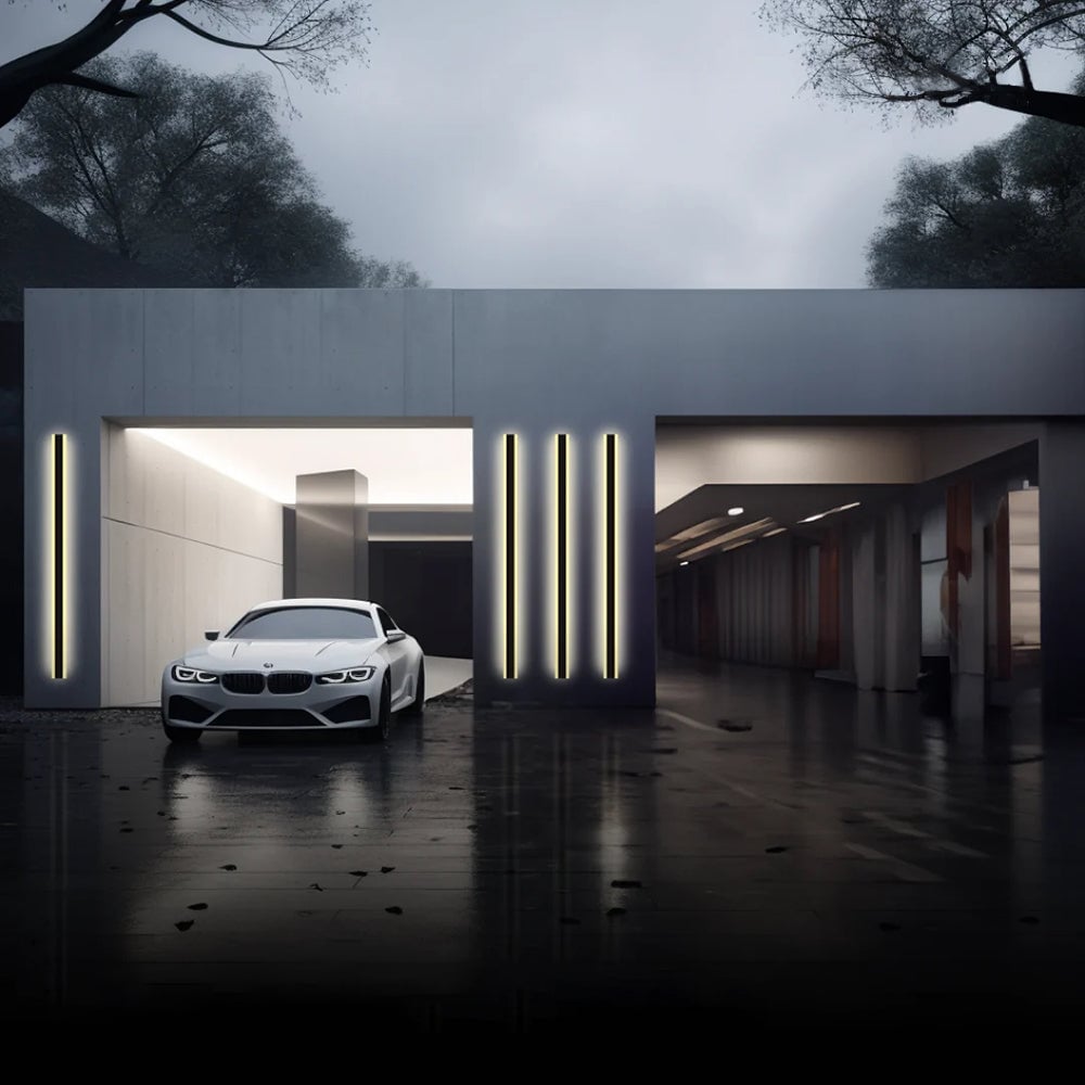 Edge Horizon Modern Outer Glow Linear Metal Outdoor Wall Light, Dark Steel - Lumpaz