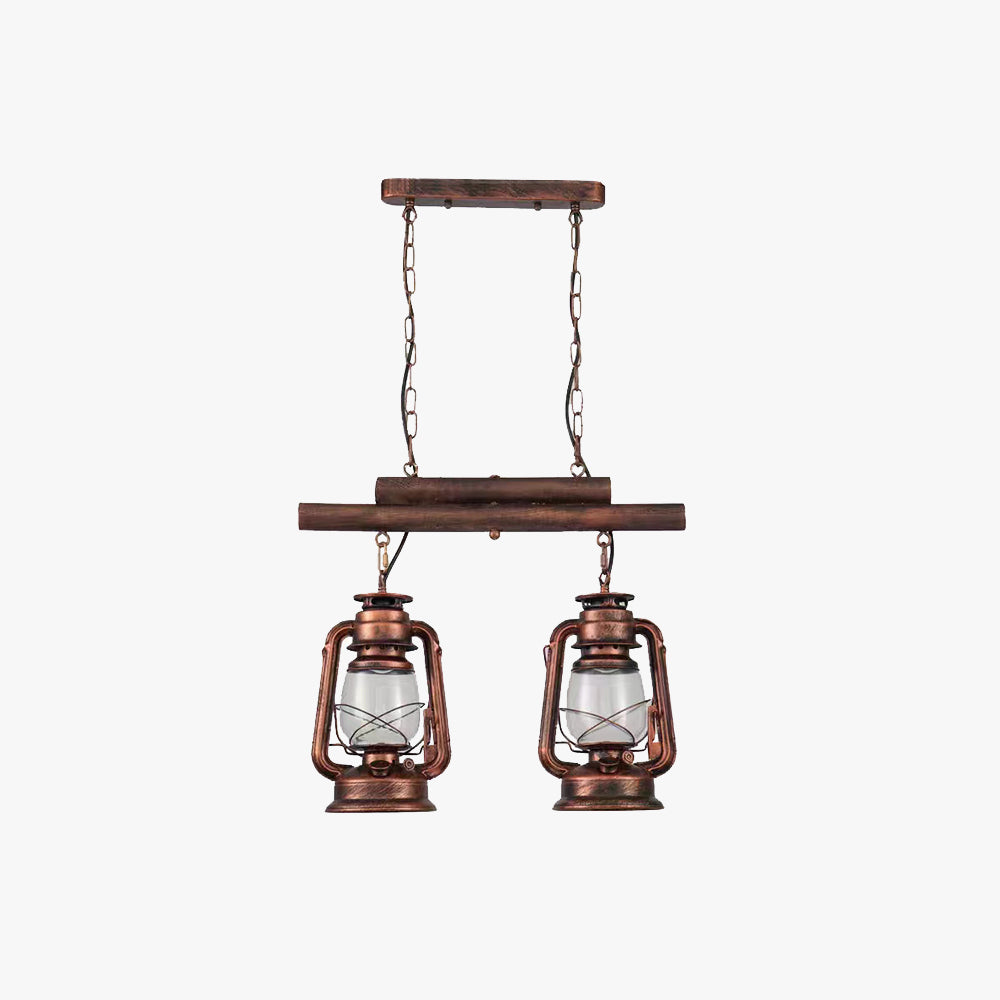Alessio Rustic Vintage Lantern Pendant Light, Metal & Glass, 2 Heads - Lumpaz