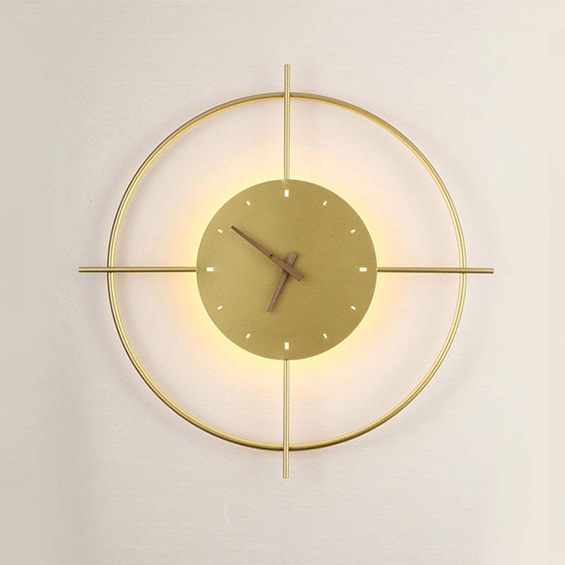 Morandi Nielsen Modern Clock Metal Wall Lamp Gold/Black Bedroom - Lumpaz