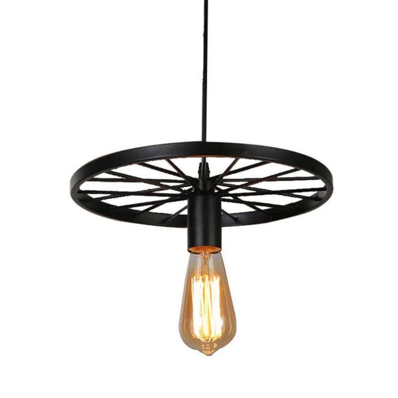Alessio Retro Industrial Wagon Wheel Metal Pendant Light, Black/Rust - Lumpaz