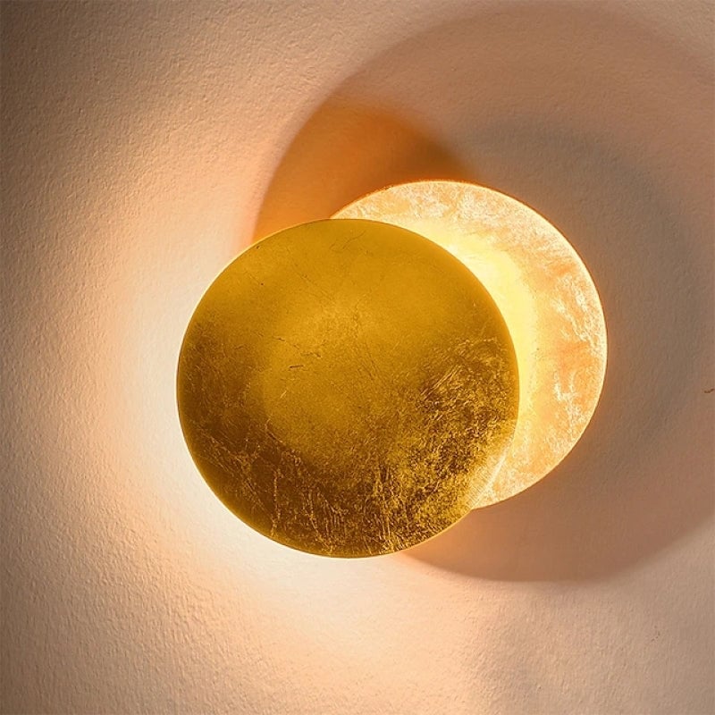 Elif Modern Minimalist Round Moon Eclipse Metal Wall Lamp Red/Bronze/Gold - Lumpaz