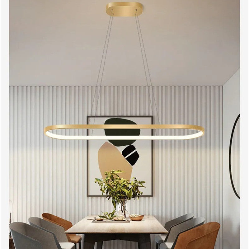 Edge Oval Minimalist Hanging Pendant Light, Black/White/Gold - Lumpaz