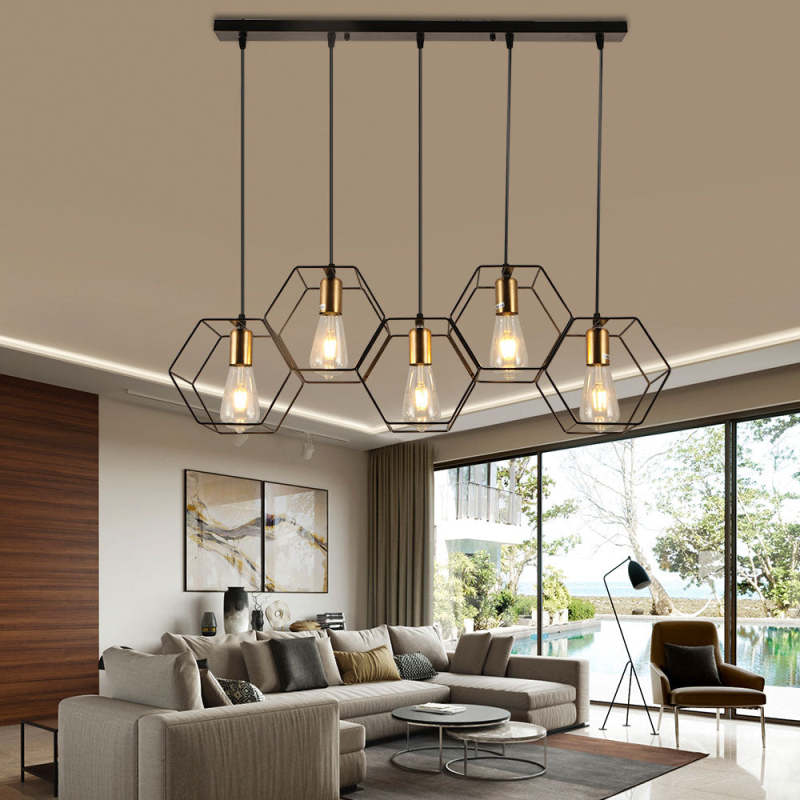 Bouvet Rustic Farmhouse 3/5 Light Pendant, Black - Lumpaz