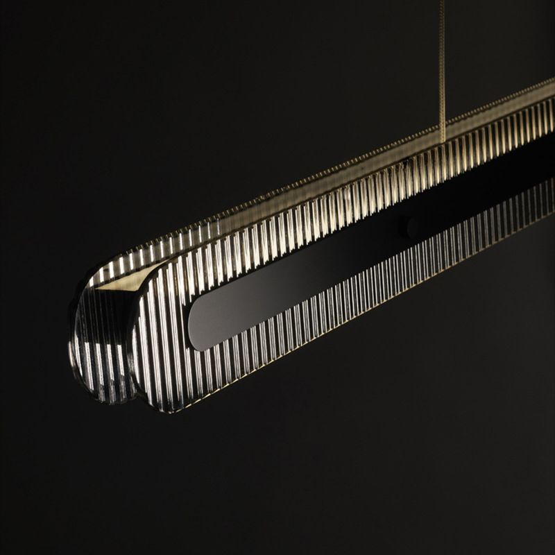 Evette  Minimalist Linear Metal/Acrylic Pendant Light, Black - Lumpaz