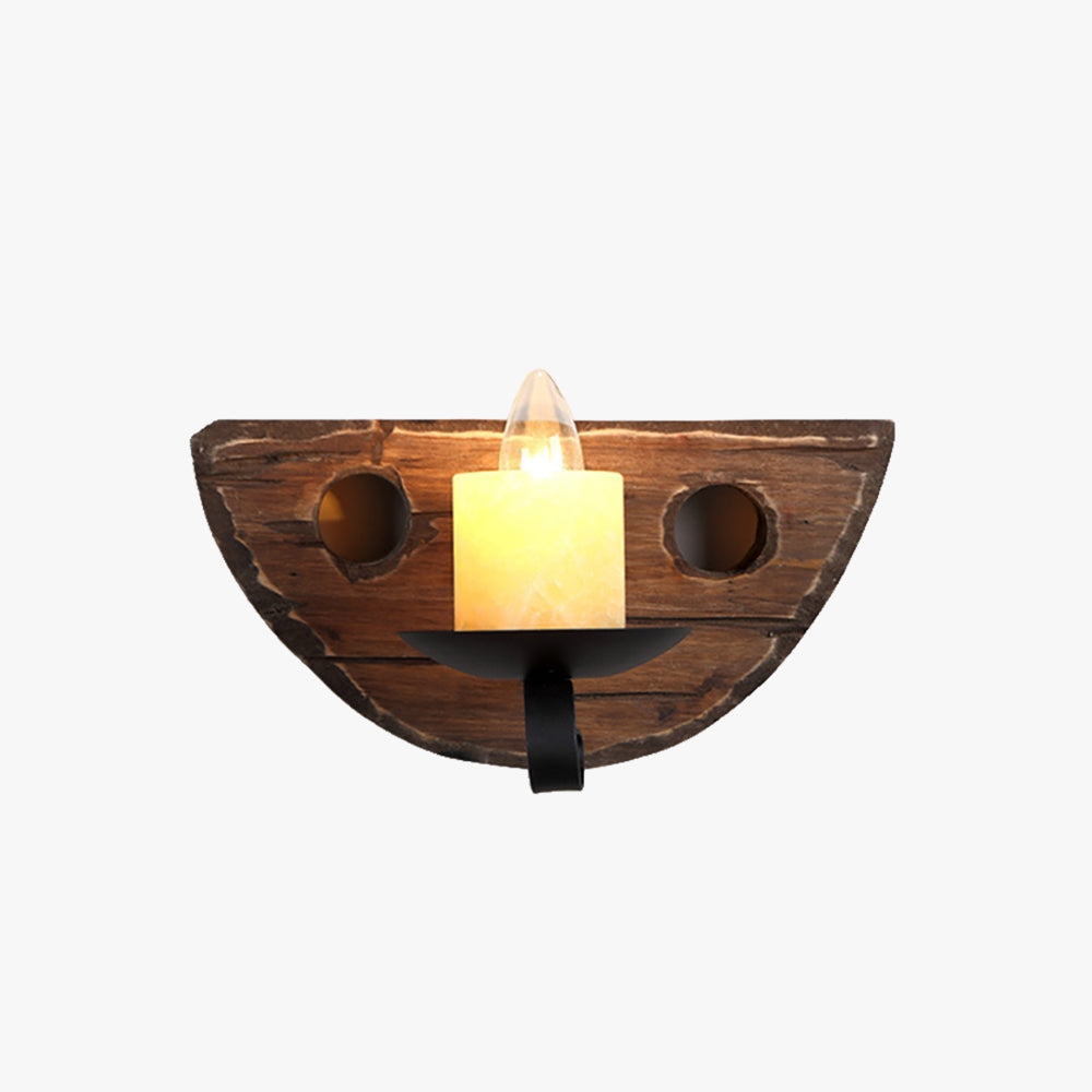 Austin Vintage Candle Semicircle Wall Lamp, Wood/Metal, Bedroom - Lumpaz