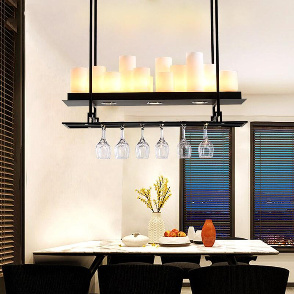 Alessio Candle Black Pendant Lighting for Kitchen Island, Wine Glass Holder - Lumpaz