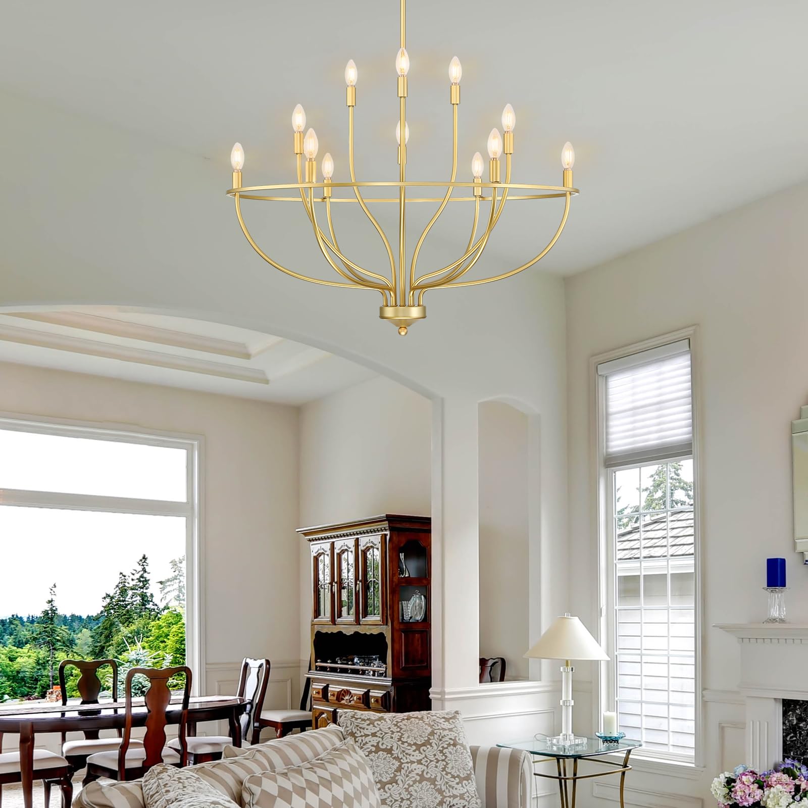 Silva Industrial Metal Candle Chandelier Black/Champagne Living Room/Bedroom - Lumpaz