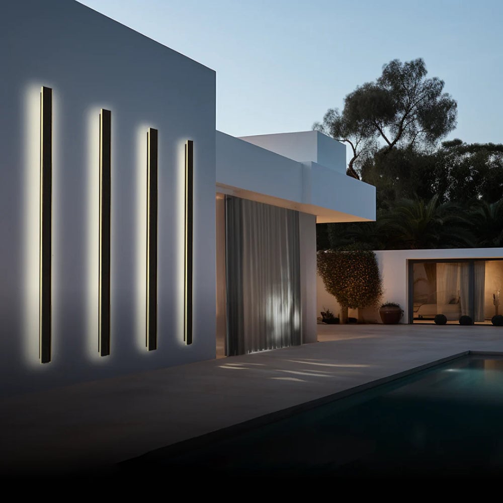 Edge Ripple Minimalist Linear Metal Outdoor Wall Lamp Black Balcony/Terrace - Lumpaz
