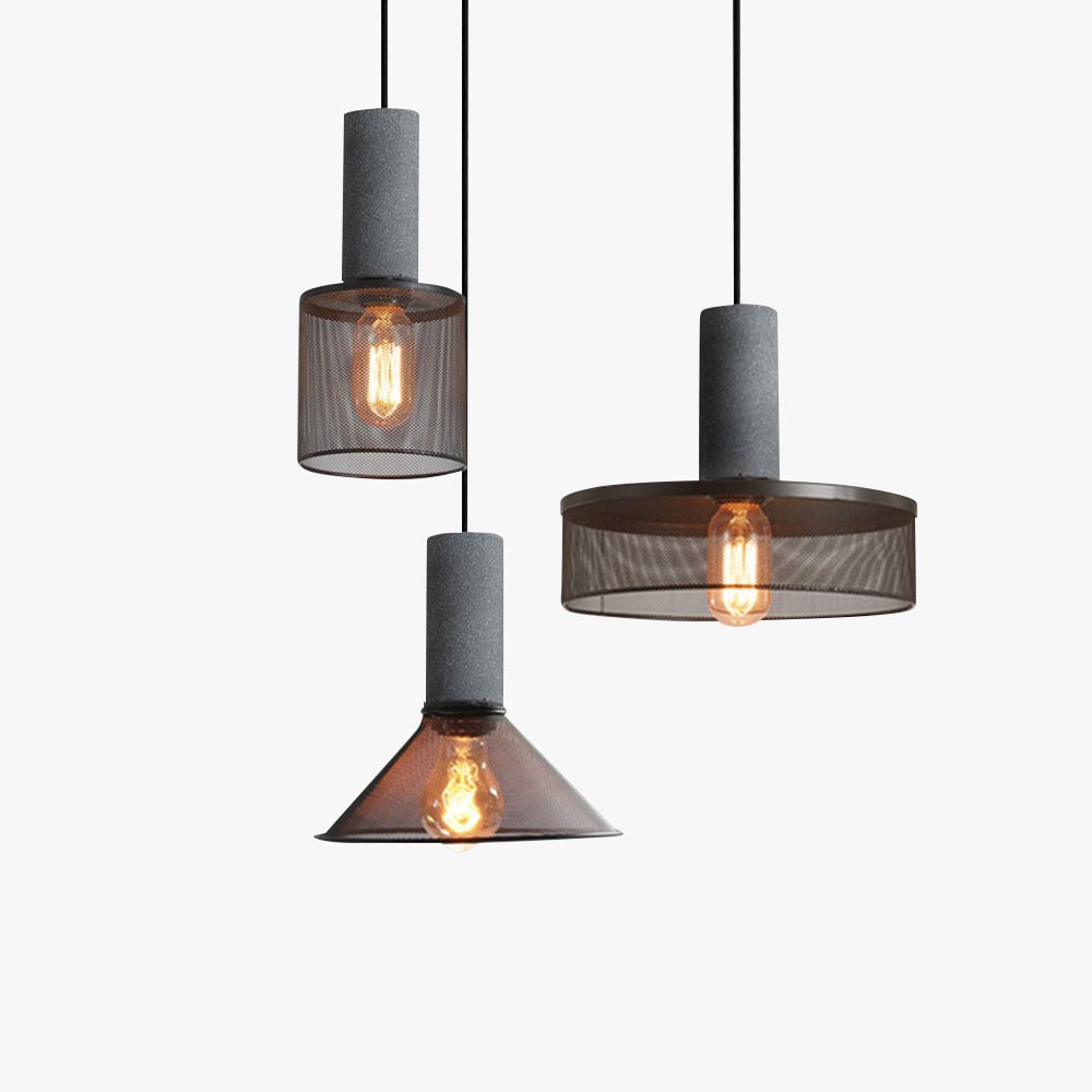 Zaid Industrial Cylindrical Pendant Light, Cement/Metal, Wabi-Sabi - Lumpaz