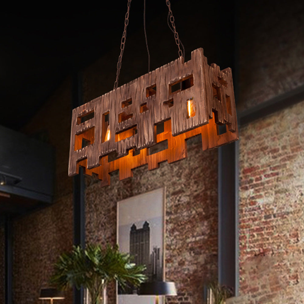 Austin Rectangular Metal & Wood Pendant Light, 19.6" - Lumpaz