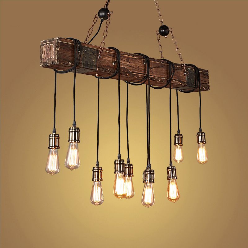 Alessio Linear Retro Wood Pendant Light, Bronze - Lumpaz