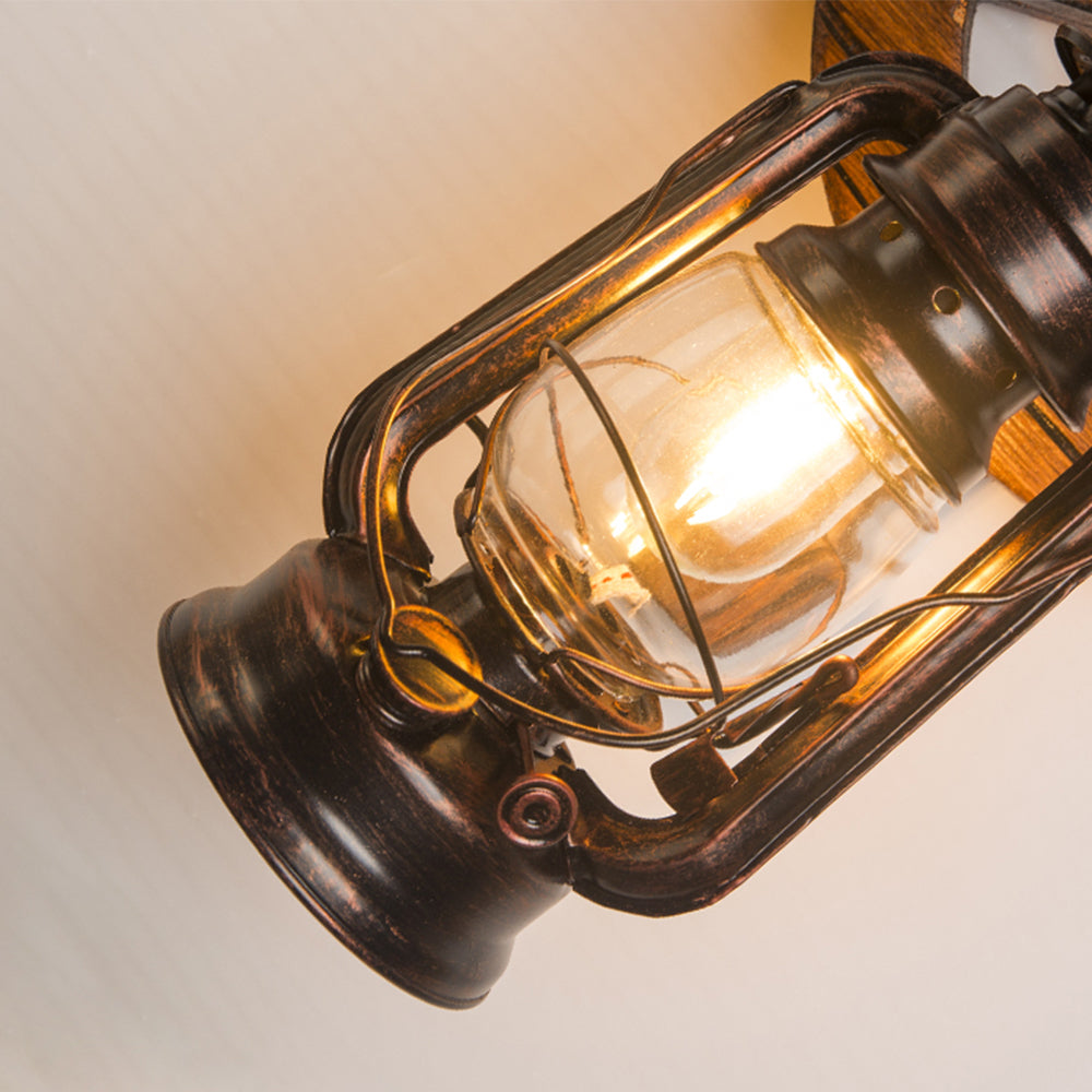 Austin Wall Lamp Retro Rudder Lantern Brown Wooden, Bedroom - Lumpaz
