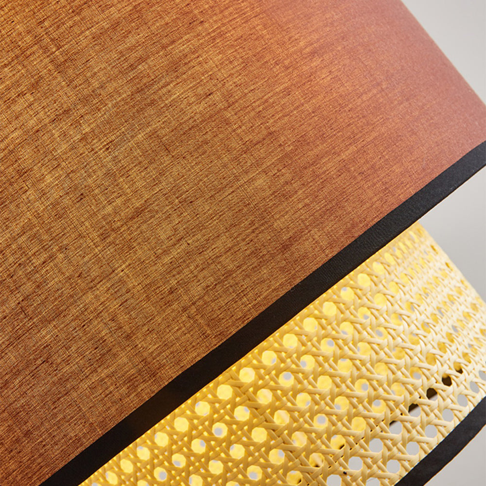 Ritta Retro Fabric and Rattan Pendant Light, Beige - Lumpaz