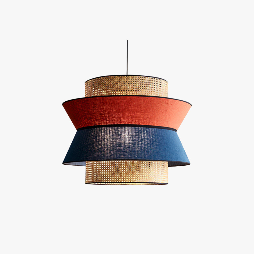 Ritta Fabric and Rattan Pendant Light, Orange/Dark Blue - Lumpaz