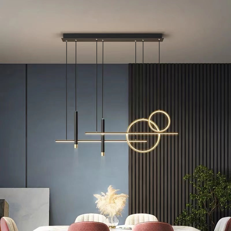 Madina Modern Pendant Light LED, Double Circle, Gold/Black - Lumpaz