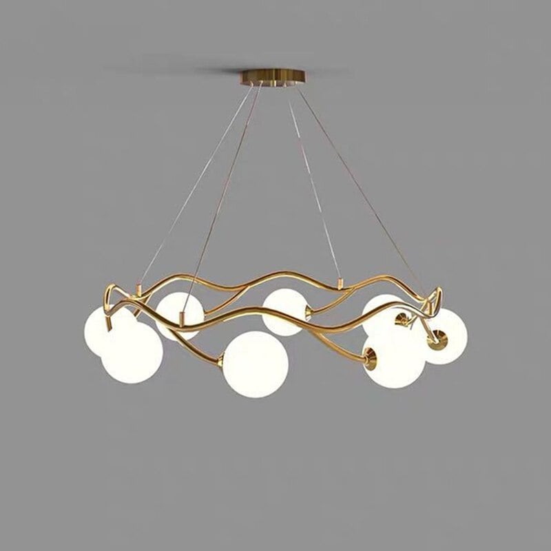 Valentina Modern Designe Wave Metal/Glass Pendant Light, White/Gold - Lumpaz