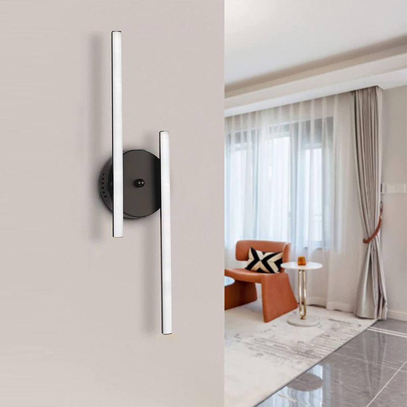 Alana Modern Bi-Linear LED Vanity Wall Lamp, Black/Silver - Lumpaz