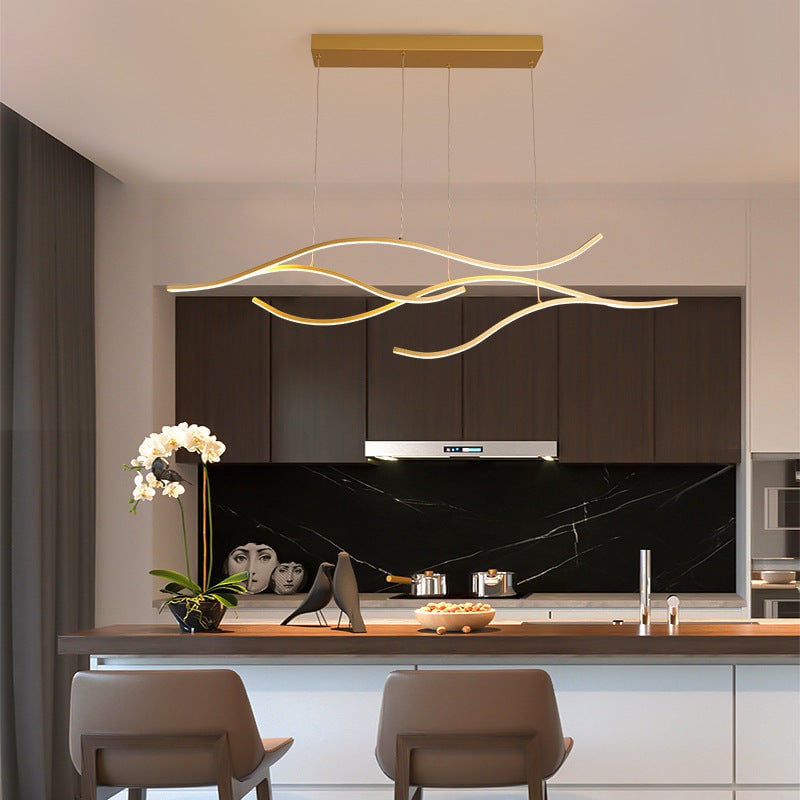 Pendant Light, Multi-Curved, Black/Gold, Metal - Lumpaz