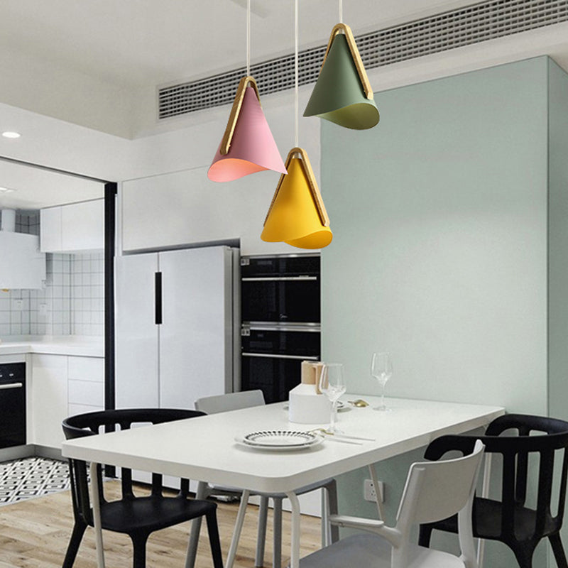 Morandi Modern Cone Pendant Light, Wood/Metal - Lumpaz