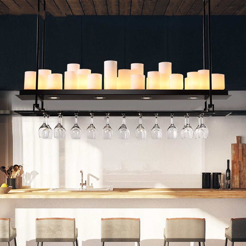 Alessio Candle Black Pendant Lighting for Kitchen Island, Wine Glass Holder - Lumpaz