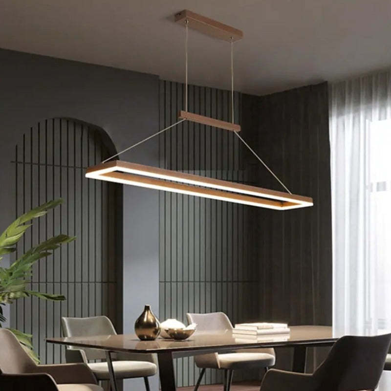 Edge Modern Rectangular Metal Pendant Light Gold/Coffee Dining Room - Lumpaz