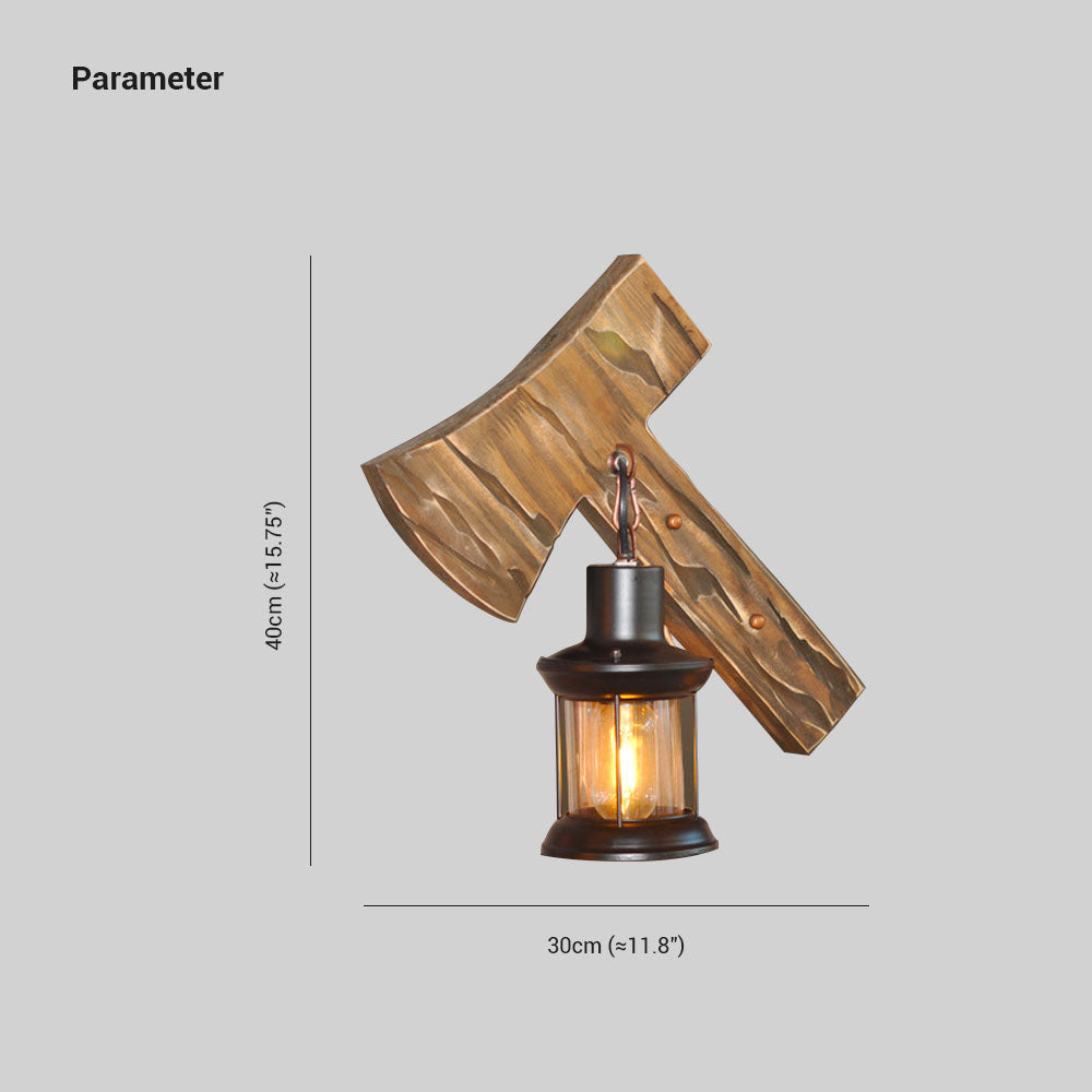 Austin Wall Lamp Hammer Shape Vintage, Wood/Metal, Bedroom - Lumpaz