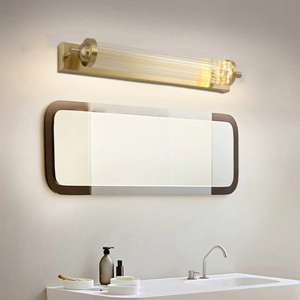 Kristy Modern Cylindrical Metal/Crystal Mirror Front Wall Lamp, Gold - Lumpaz