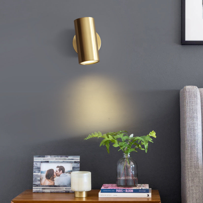 Freja Moden Spotlight Cylindrical Metal Wall Lamp, Gold/Black - Lumpaz