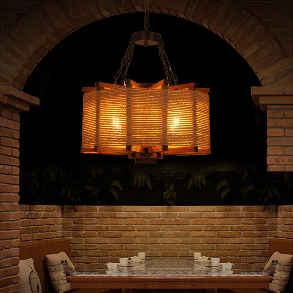 Austin Retro Cylindrical Metal/Wood Pendant Light - Lumpaz