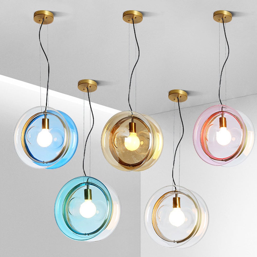 Hailie Art Round Glass Pendant Light, Metal&Glass, 6 Color - Lumpaz