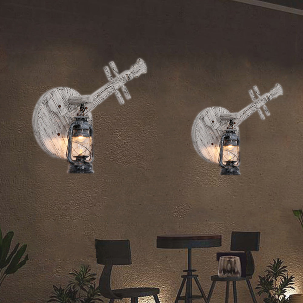 Austin Wall Lamp Lute Vintage Lantern Wooden Gray, Dining Room - Lumpaz