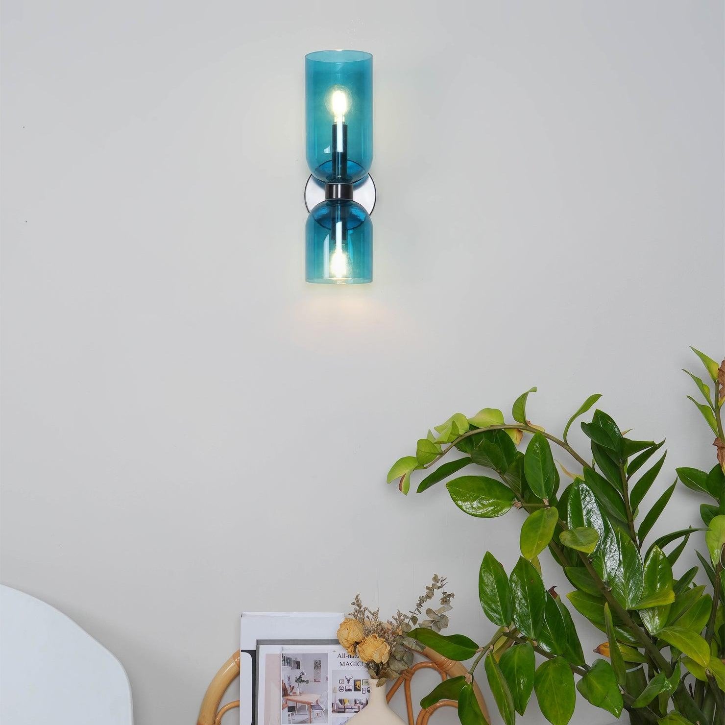 Meza Wall Lamp Simple Double-head, White/Blue/Gray/Chrome, Bedroom - Lumpaz