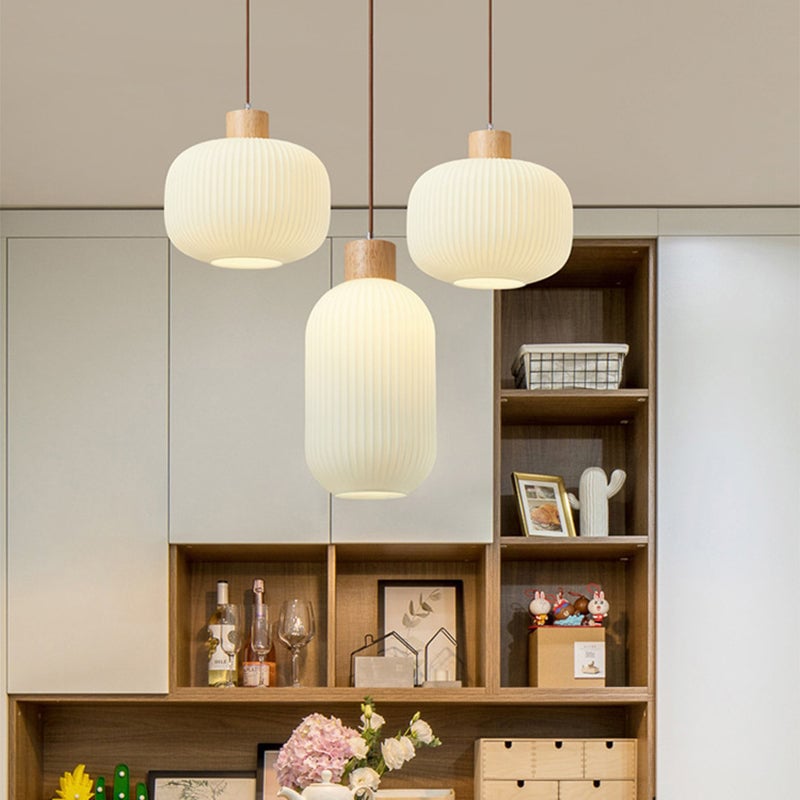 Ozawa Modern Wood/Glass Pendant Light, White - Lumpaz