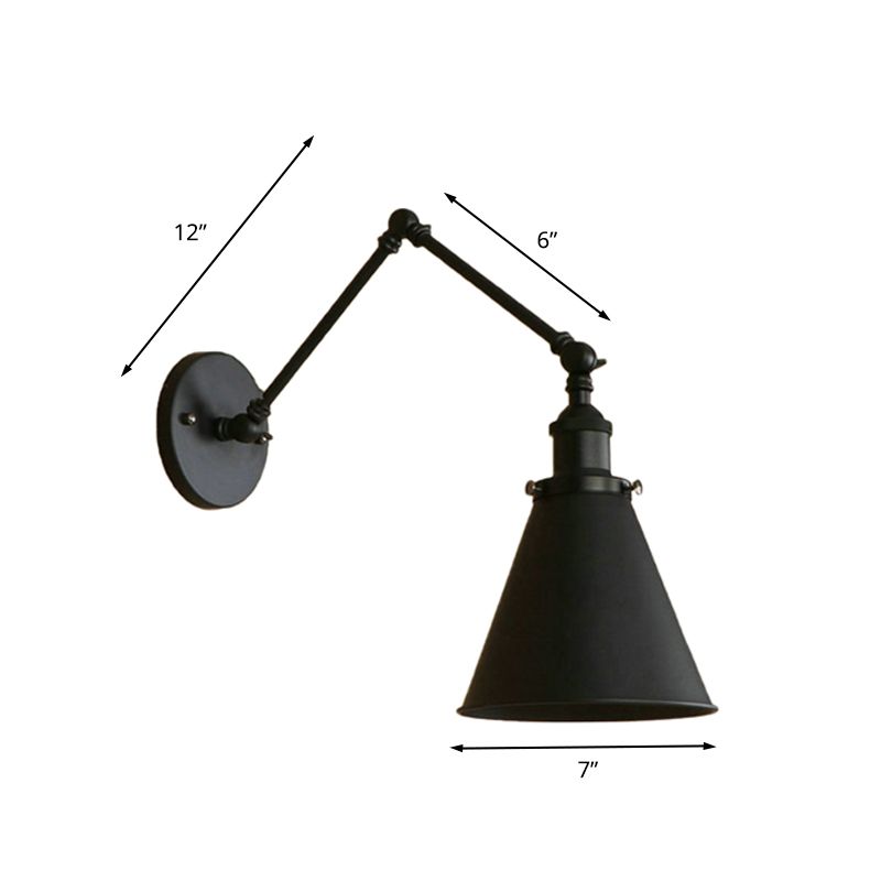Brady Vintage Adjustable Wall Lamp, Metal, Black/Rust, Living Room - Lumpaz