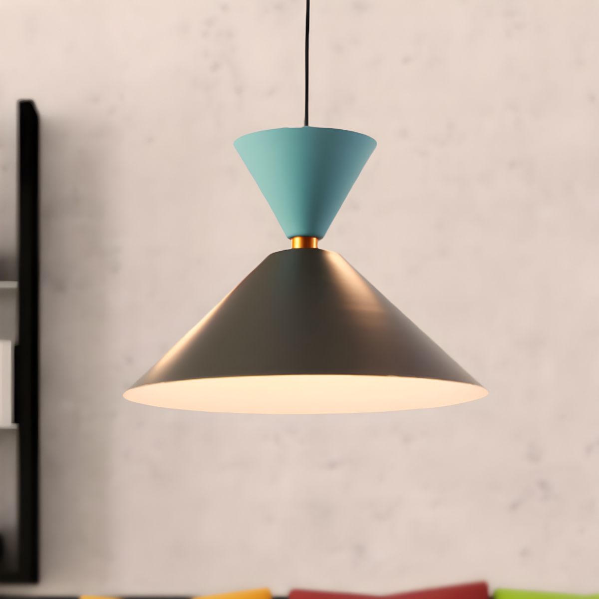 Morandi Modern Dome Art Deco Pendant Light, Black/Yellow/Pink/Gray - Lumpaz