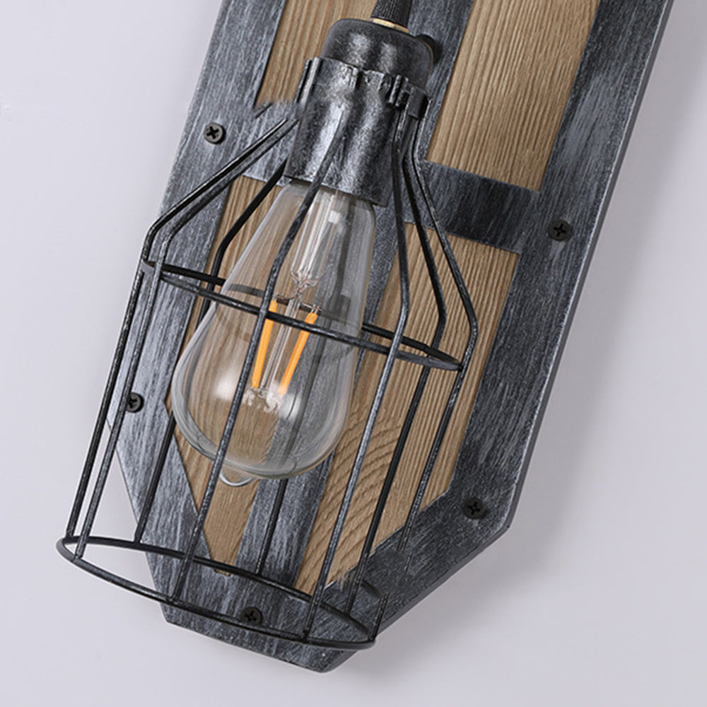 Austin Vintage Bird Cage Wood Metal Wall Lamp Dining Room/Bedroom - Lumpaz