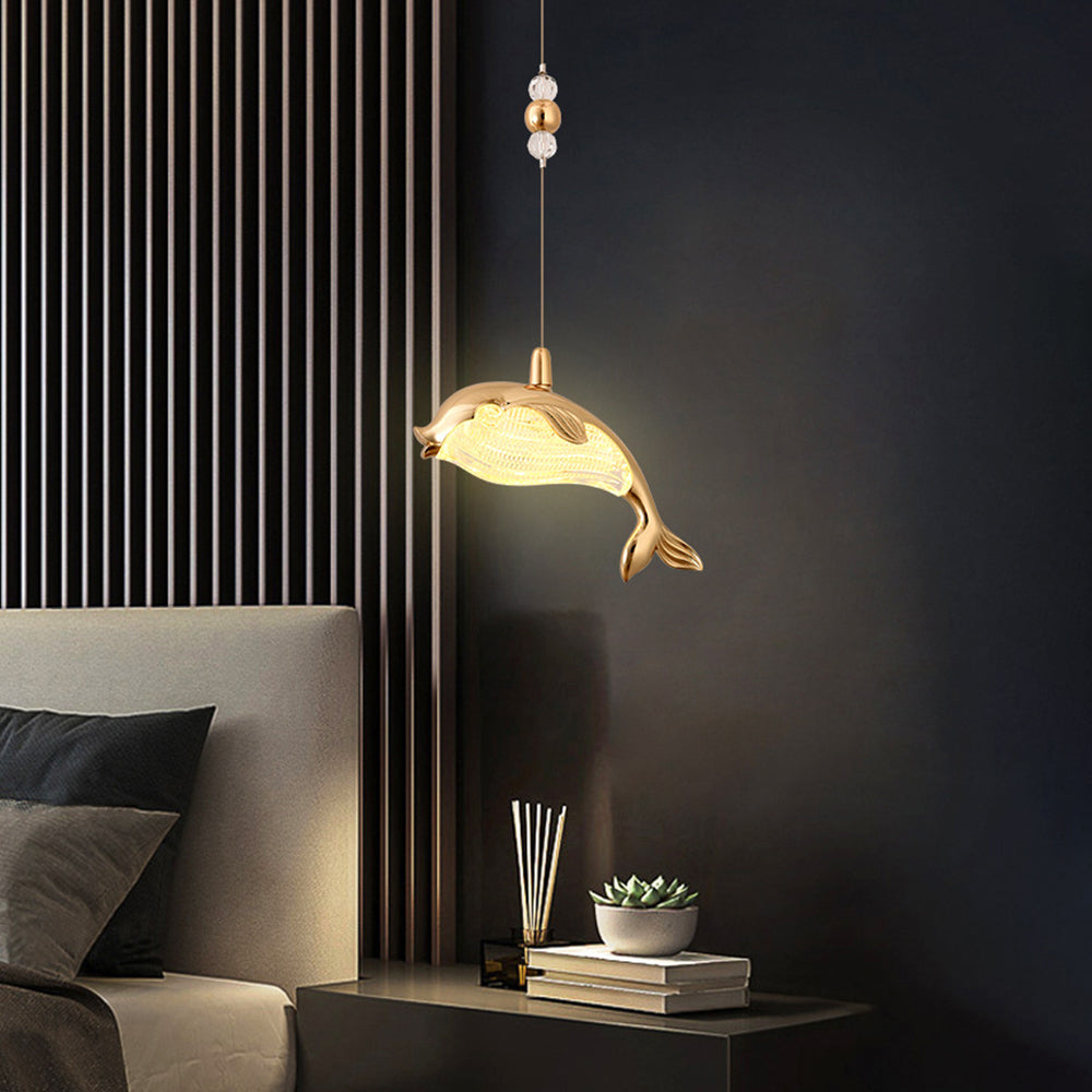 Jibril Modern Dolphin Metal Pendant Light, Gold, Metal/Acrylic - Lumpaz